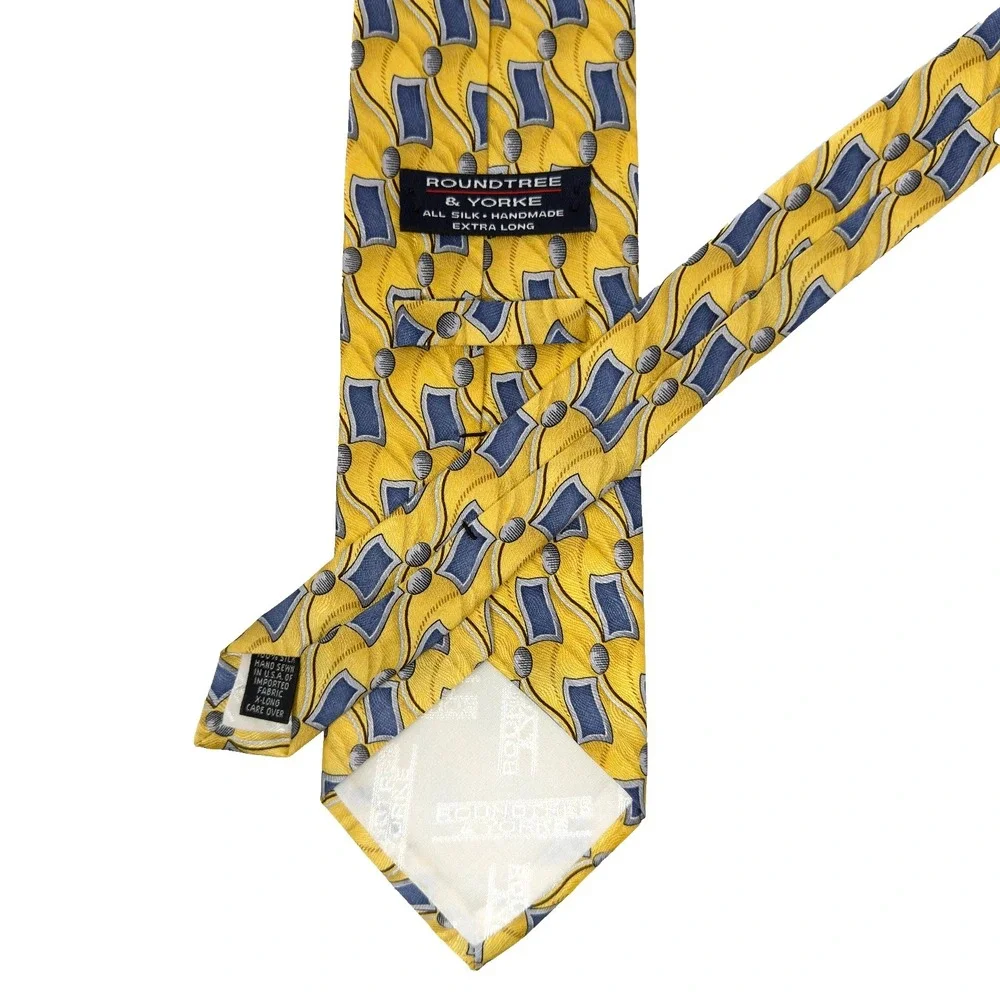 Roundtree & Yorke Silk Tie‎ Geometric Yellow Blue 63.5x4